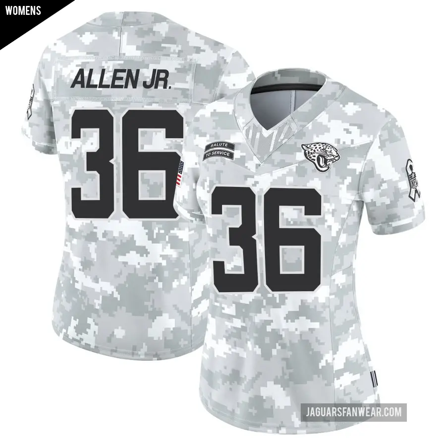 Women's Jacksonville Jaguars ＃36 LeQuint Allen Jr. Arctic Camo Limited 2024 Salute to Service Jersey