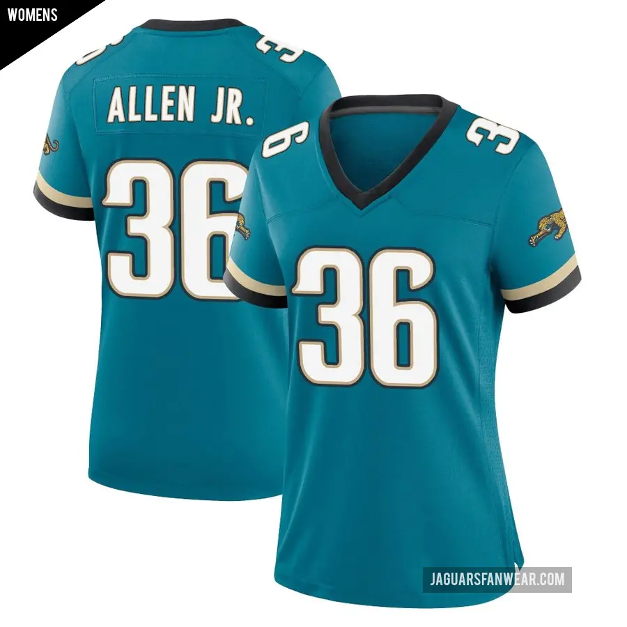 Women's Jacksonville Jaguars ＃36 LeQuint Allen Jr. Teal Game Prowler Throwback Jersey