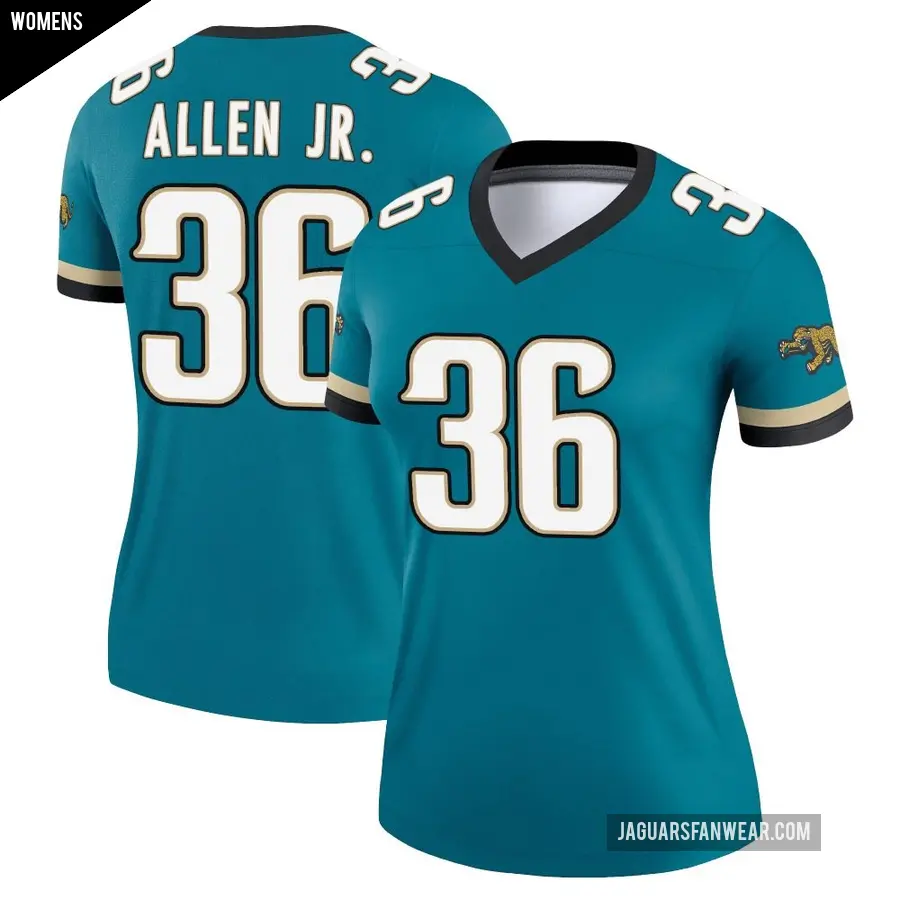 Women's Jacksonville Jaguars ＃36 LeQuint Allen Jr. Teal Legend Prowler Throwback Jersey
