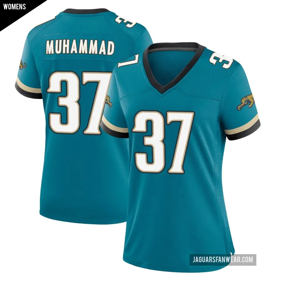 Women's Jacksonville Jaguars ＃37 Jabbar Muhammad Teal Game Prowler Throwback Jersey