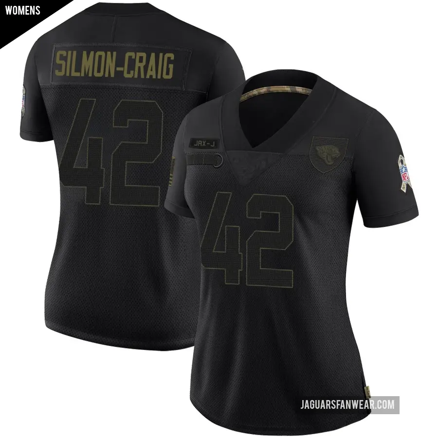 Women's Jacksonville Jaguars ＃42 Cam'Ron Silmon-Craig Black Limited 2020 Salute To Service Jersey