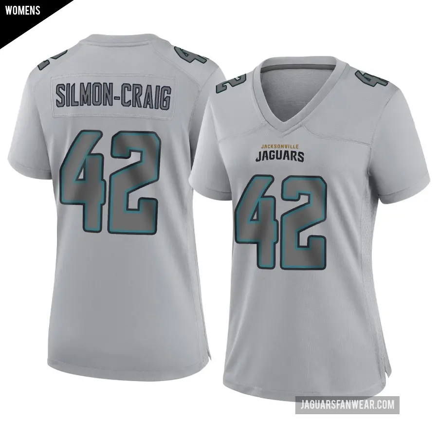 Women's Jacksonville Jaguars ＃42 Cam'Ron Silmon-Craig Gray Game Atmosphere Fashion Jersey
