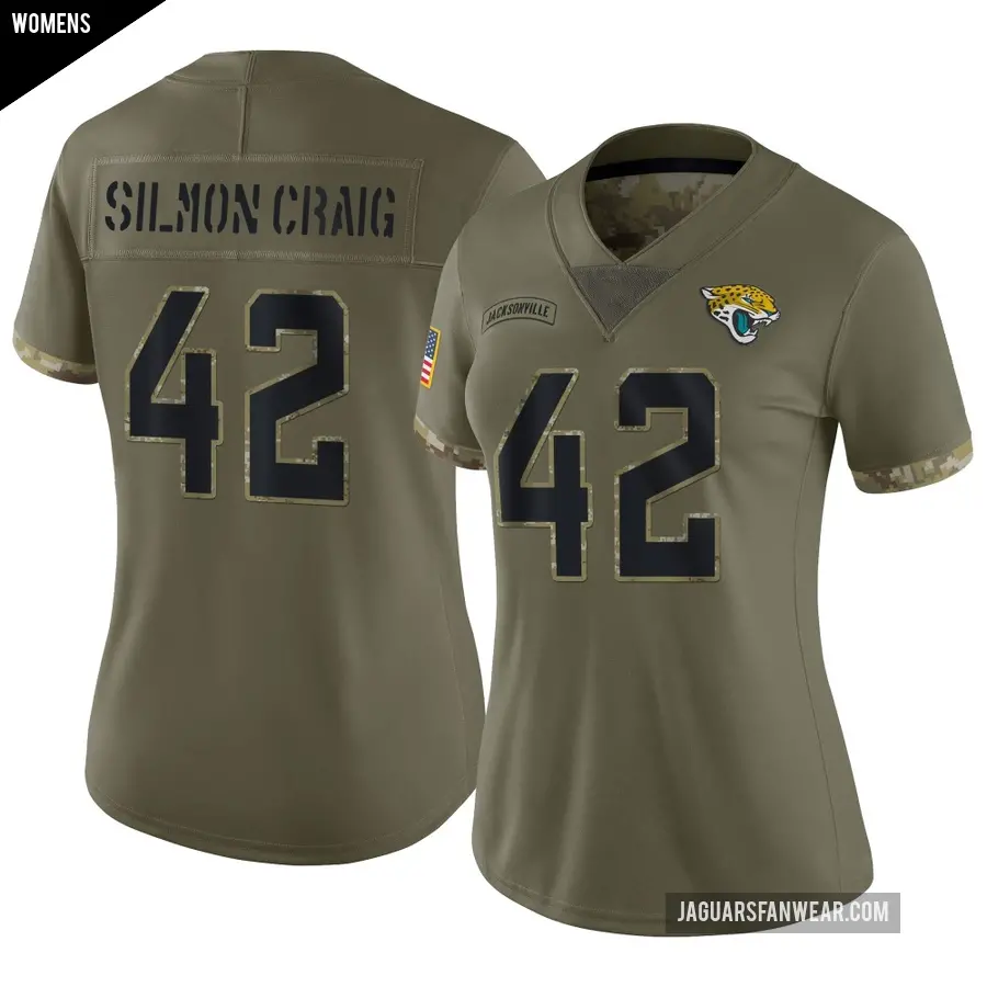 Women's Jacksonville Jaguars ＃42 Cam'Ron Silmon-Craig Olive Limited 2022 Salute To Service Jersey