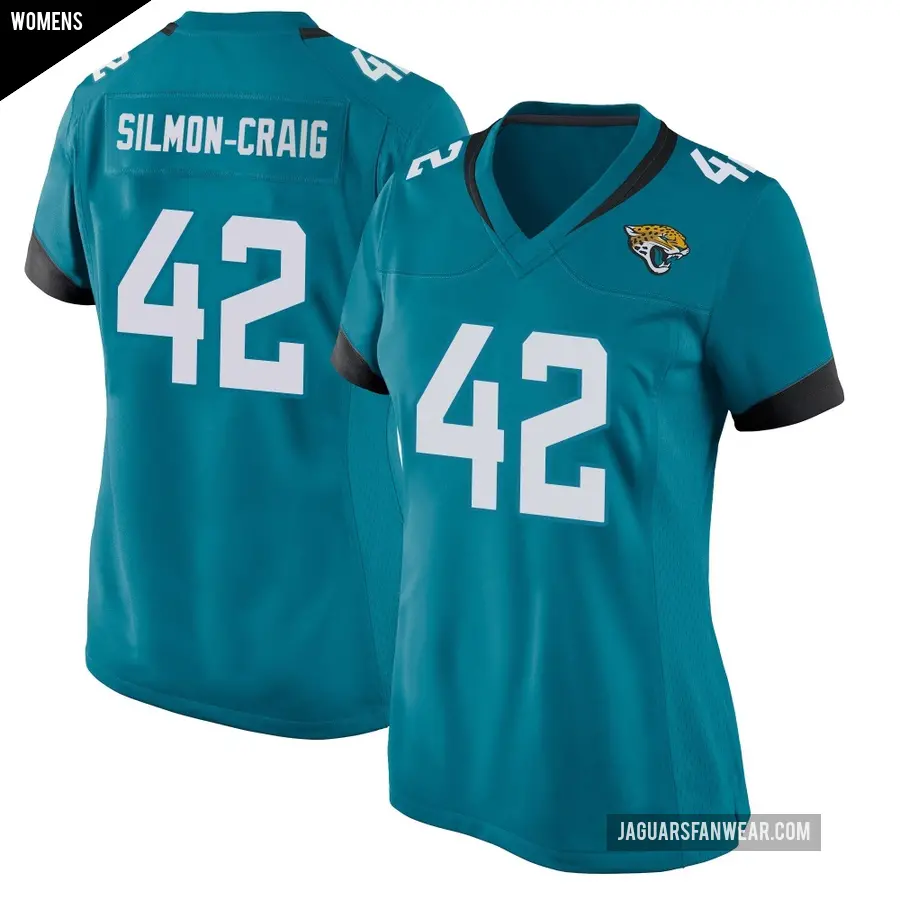 Women's Jacksonville Jaguars ＃42 Cam'Ron Silmon-Craig Teal Game Jersey
