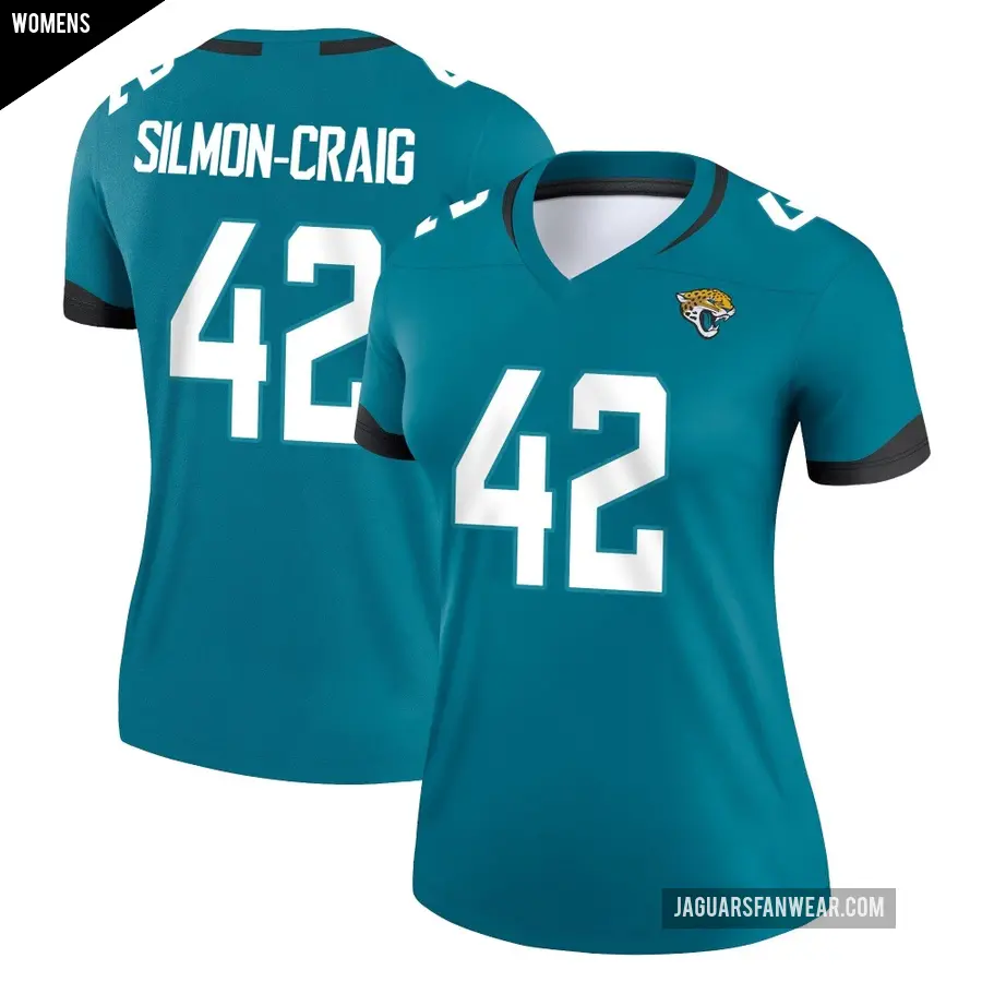 Women's Jacksonville Jaguars ＃42 Cam'Ron Silmon-Craig Teal Legend Jersey