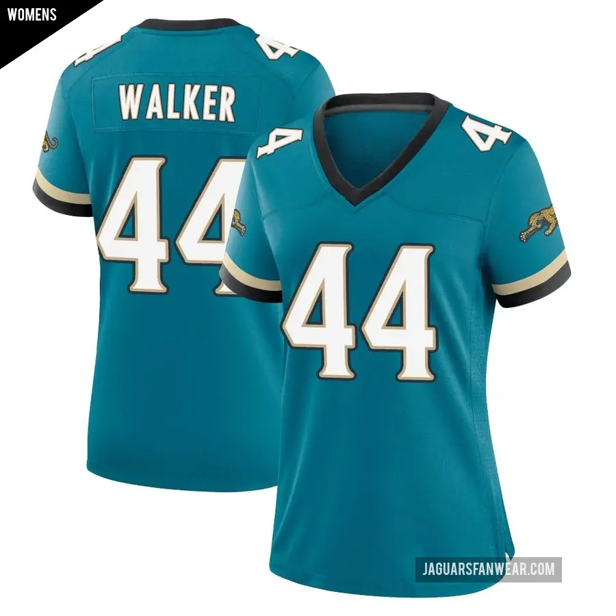 Women's Jacksonville Jaguars ＃44 Travon Walker Teal Game Prowler Throwback Jersey