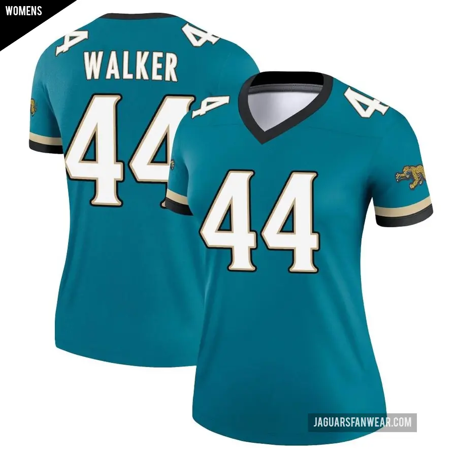 Women's Jacksonville Jaguars ＃44 Travon Walker Teal Legend Prowler Throwback Jersey