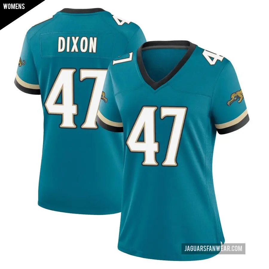 Women's Jacksonville Jaguars ＃47 De'Shaan Dixon Teal Game Prowler Throwback Jersey