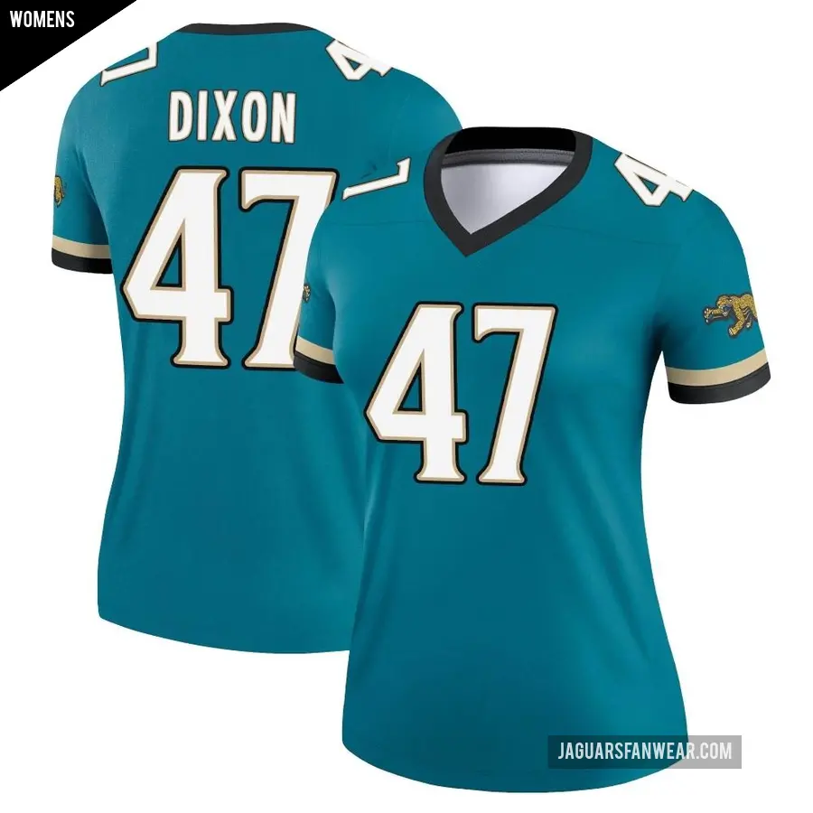 Women's Jacksonville Jaguars ＃47 De'Shaan Dixon Teal Legend Prowler Throwback Jersey