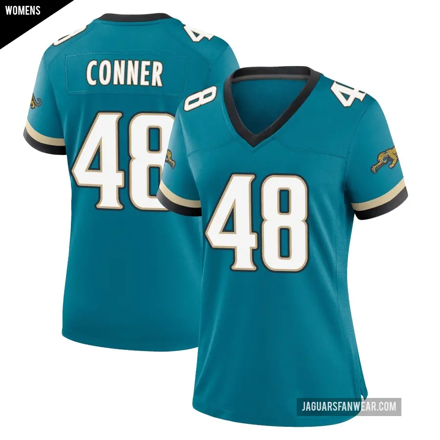 Women's Jacksonville Jaguars ＃48 Ethan Conner Teal Game Prowler Throwback Jersey