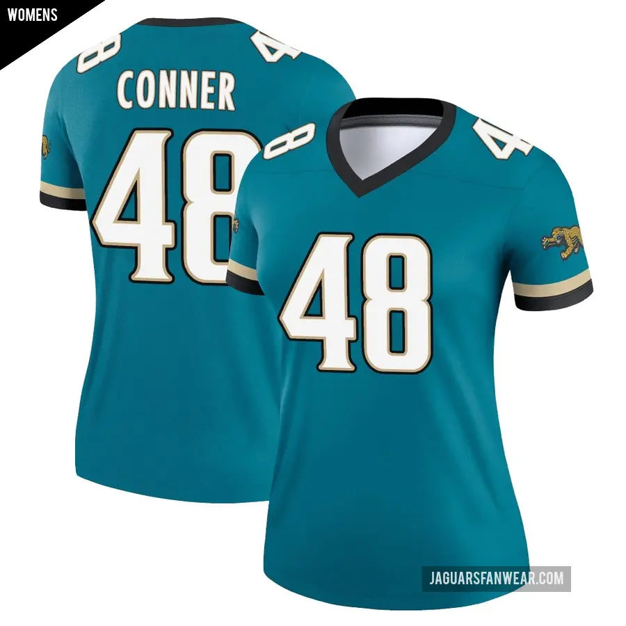 Women's Jacksonville Jaguars ＃48 Ethan Conner Teal Legend Prowler Throwback Jersey