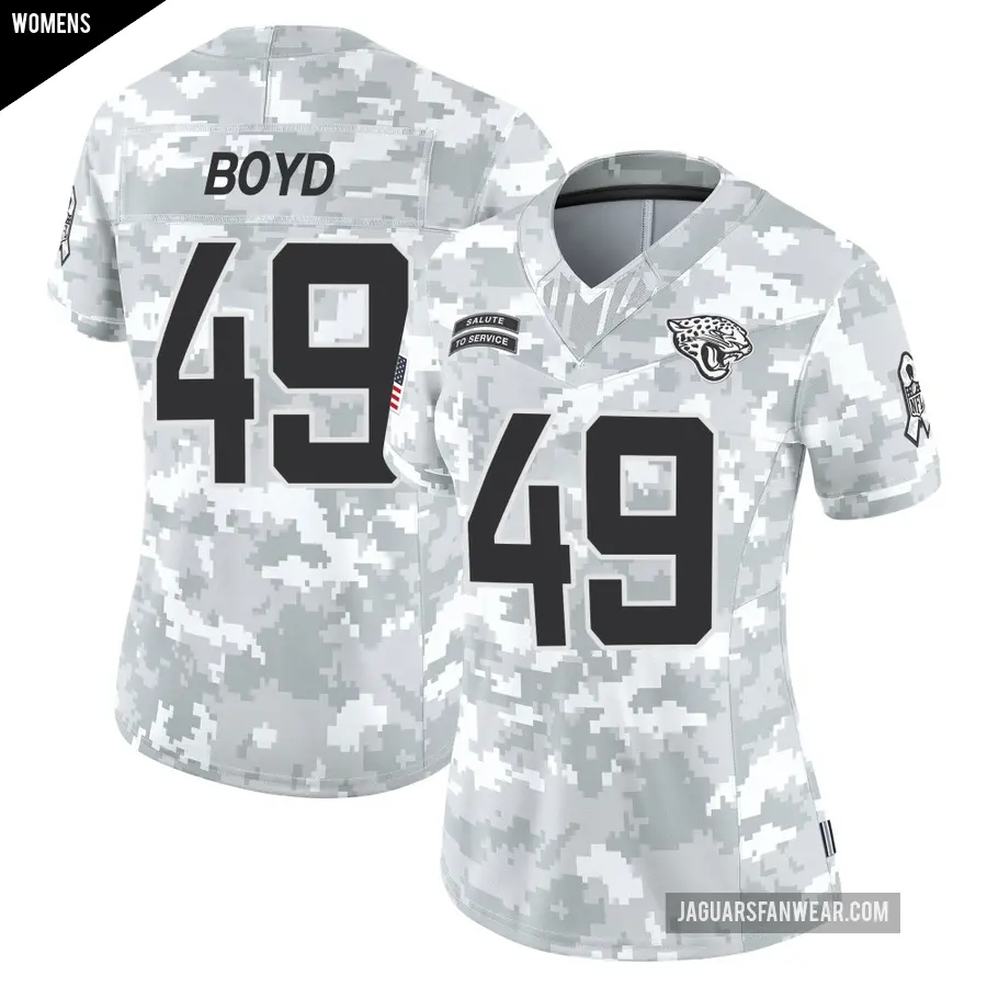 Women's Jacksonville Jaguars ＃49 Brady Boyd Arctic Camo Limited 2024 Salute to Service Jersey