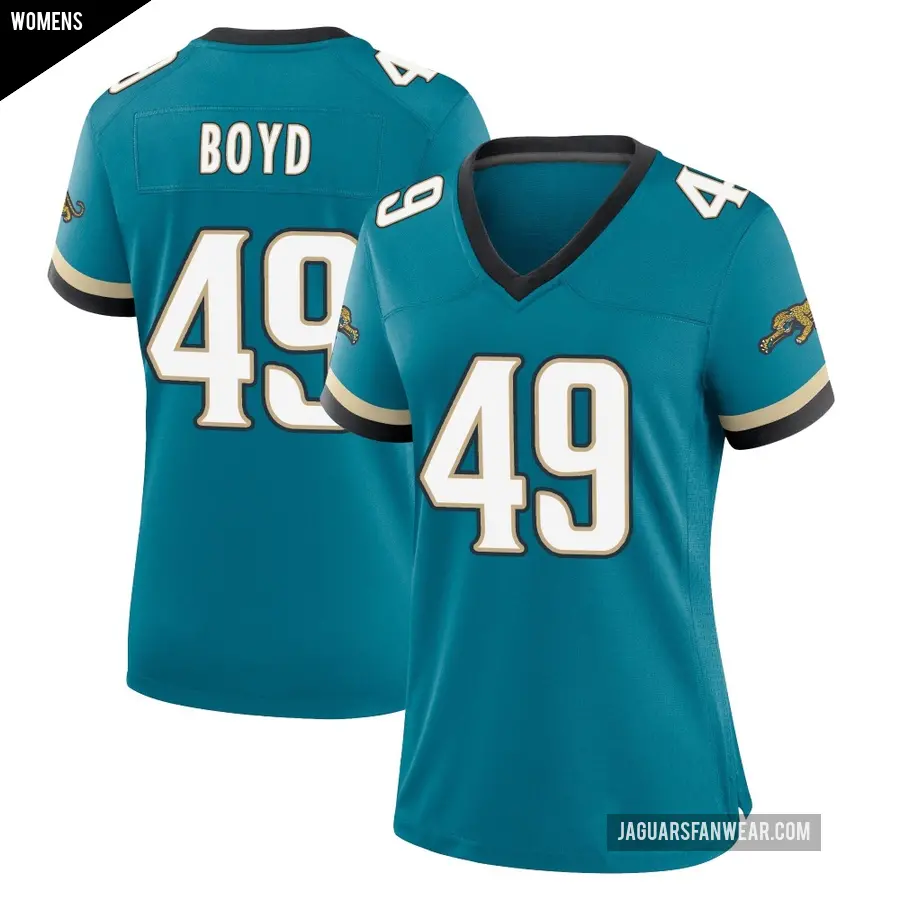 Women's Jacksonville Jaguars ＃49 Brady Boyd Teal Game Prowler Throwback Jersey