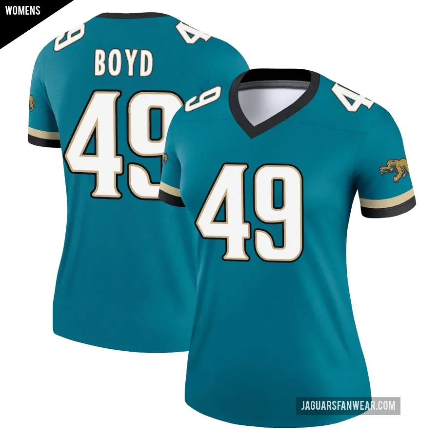 Women's Jacksonville Jaguars ＃49 Brady Boyd Teal Legend Prowler Throwback Jersey