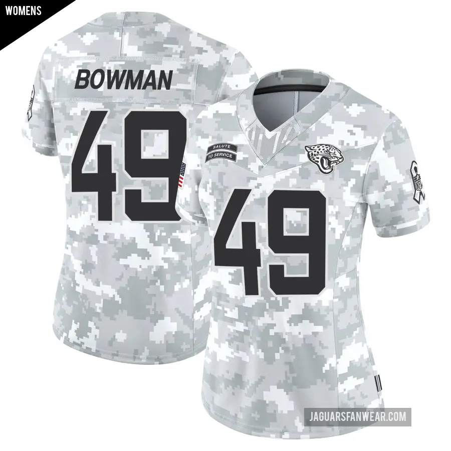 Women's Jacksonville Jaguars ＃49 Shawn Bowman Arctic Camo Limited 2024 Salute to Service Jersey