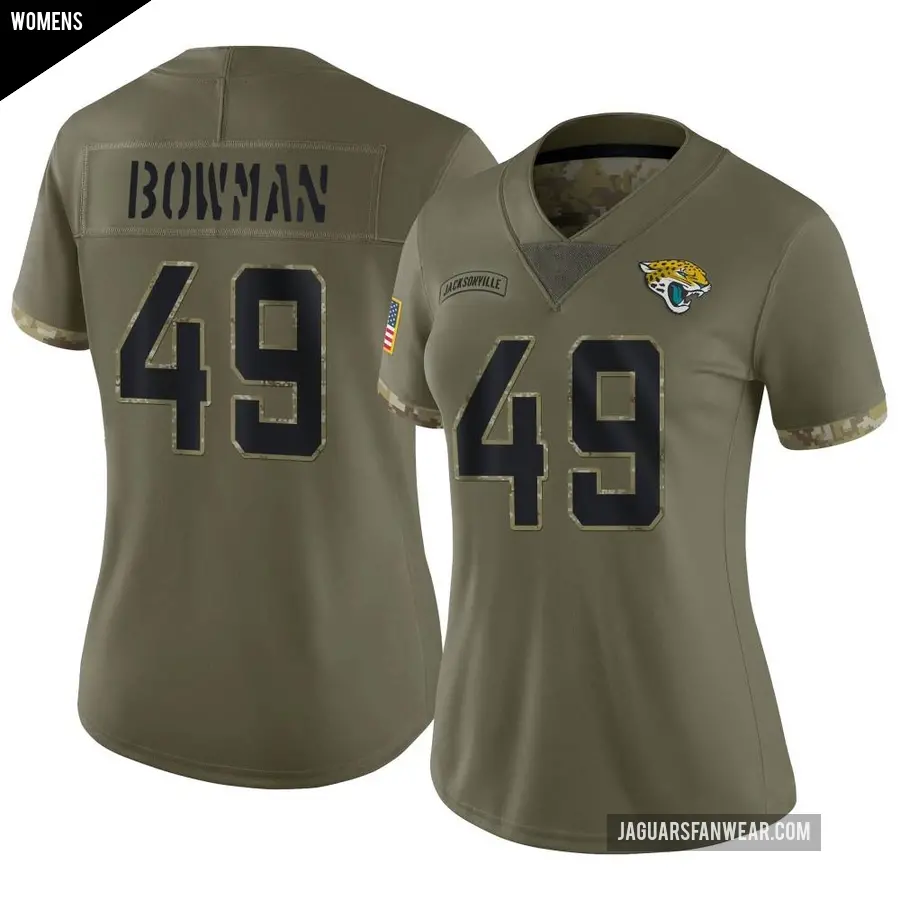 Women's Jacksonville Jaguars ＃49 Shawn Bowman Olive Limited 2022 Salute To Service Jersey