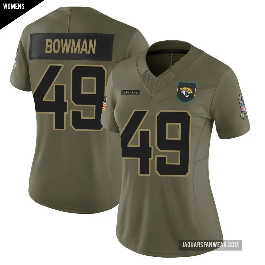 Women's Jacksonville Jaguars ＃49 Shawn Bowman Olive Limited 2025 Salute to Service Jersey