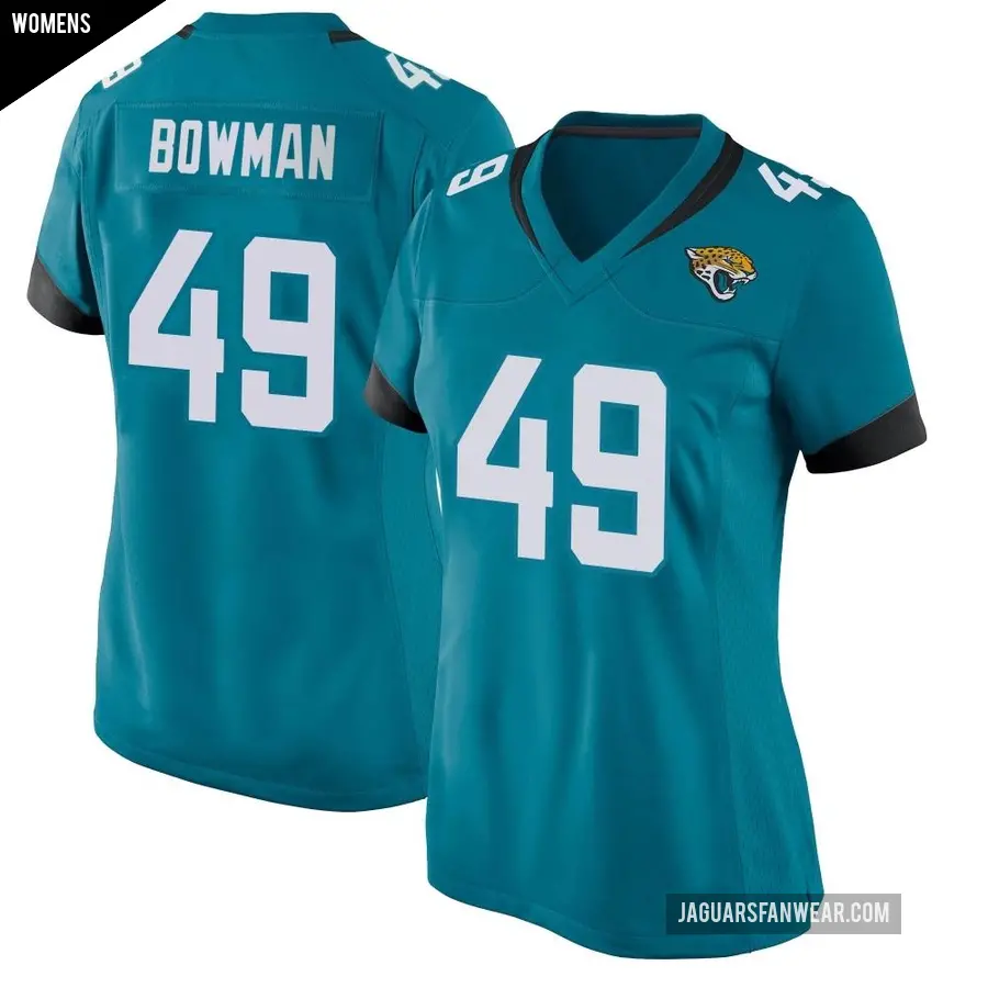 Women's Jacksonville Jaguars ＃49 Shawn Bowman Teal Game Jersey