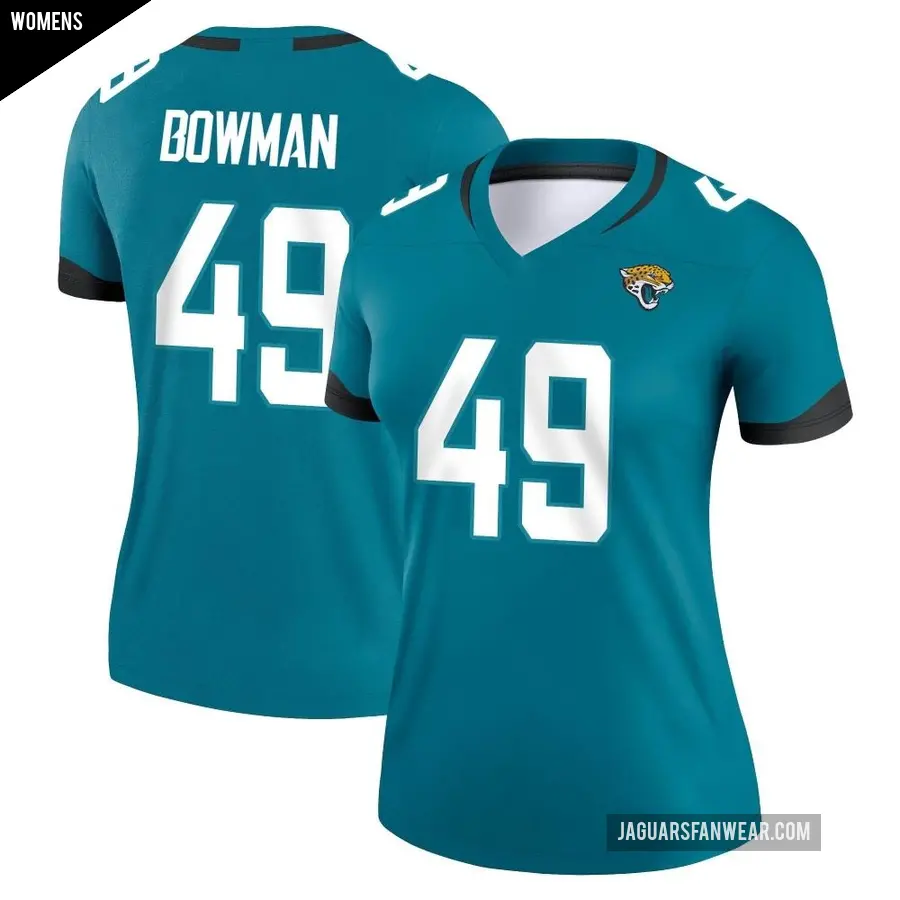 Women's Jacksonville Jaguars ＃49 Shawn Bowman Teal Legend Jersey