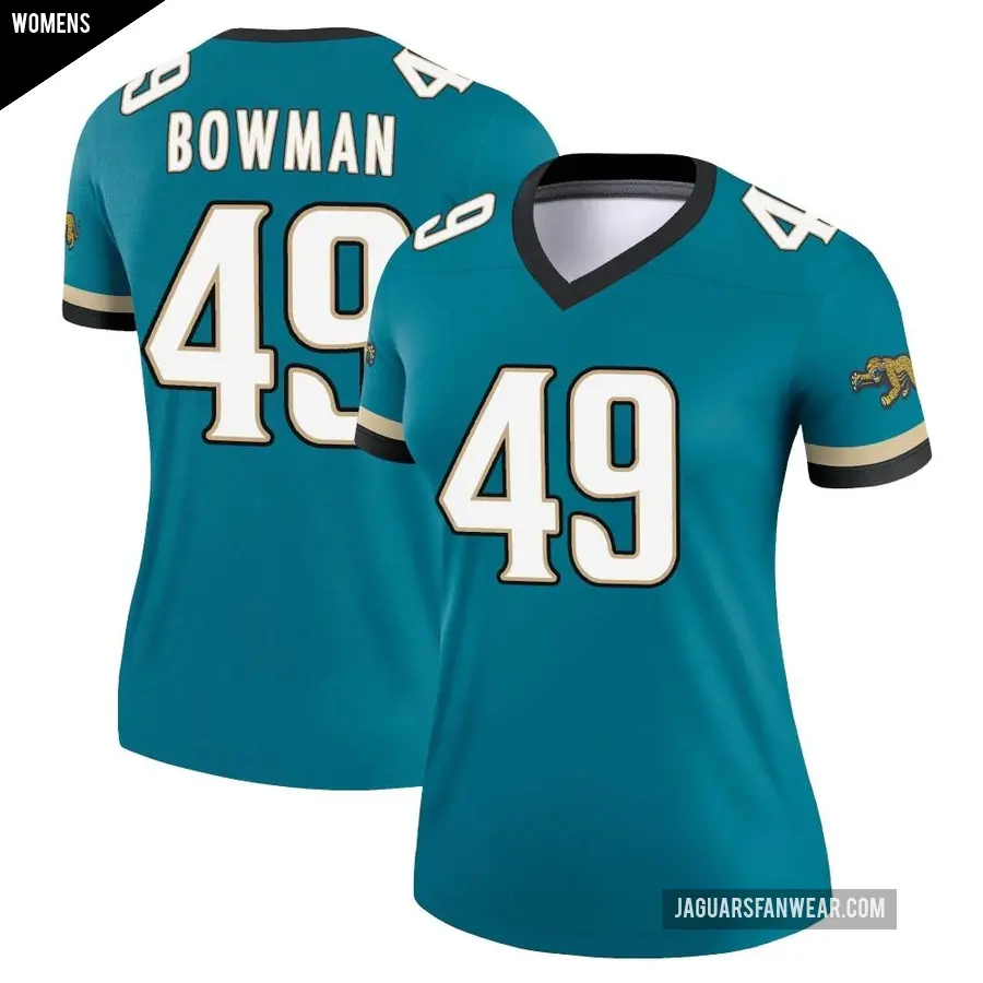 Women's Jacksonville Jaguars ＃49 Shawn Bowman Teal Legend Prowler Throwback Jersey