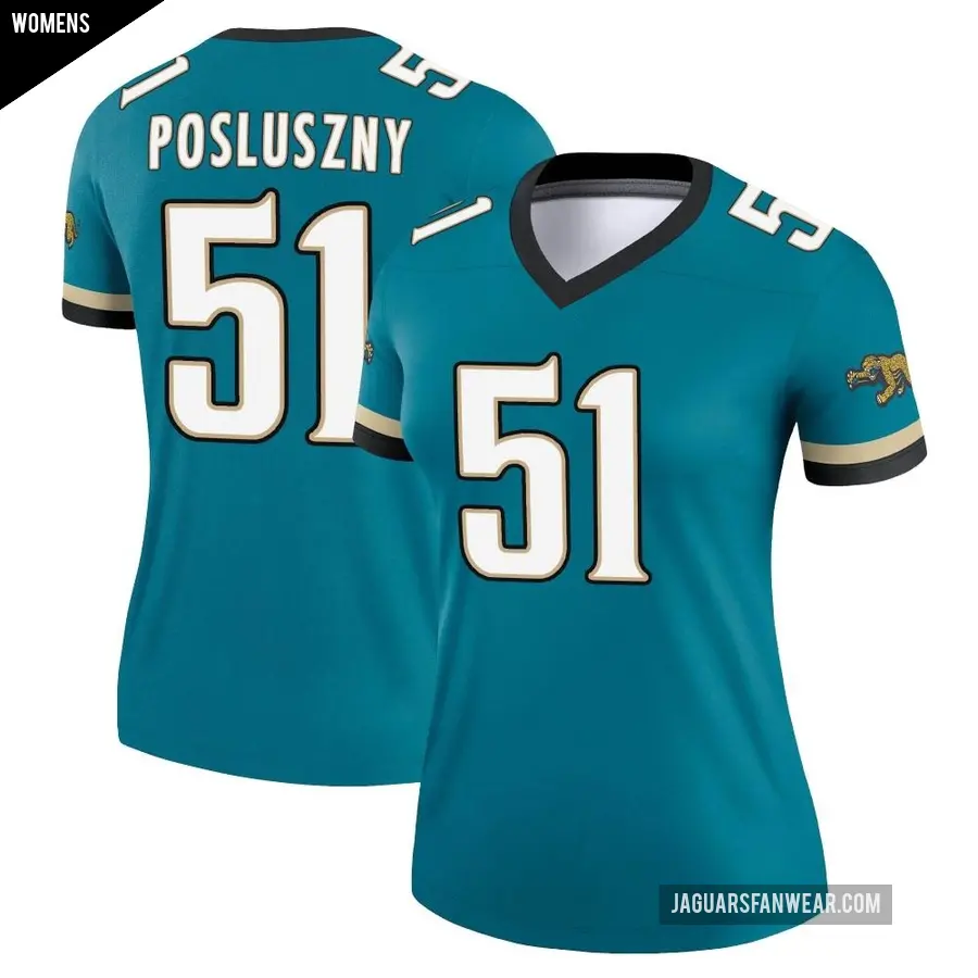 Women's Jacksonville Jaguars ＃51 Paul Posluszny Teal Legend Prowler Throwback Jersey