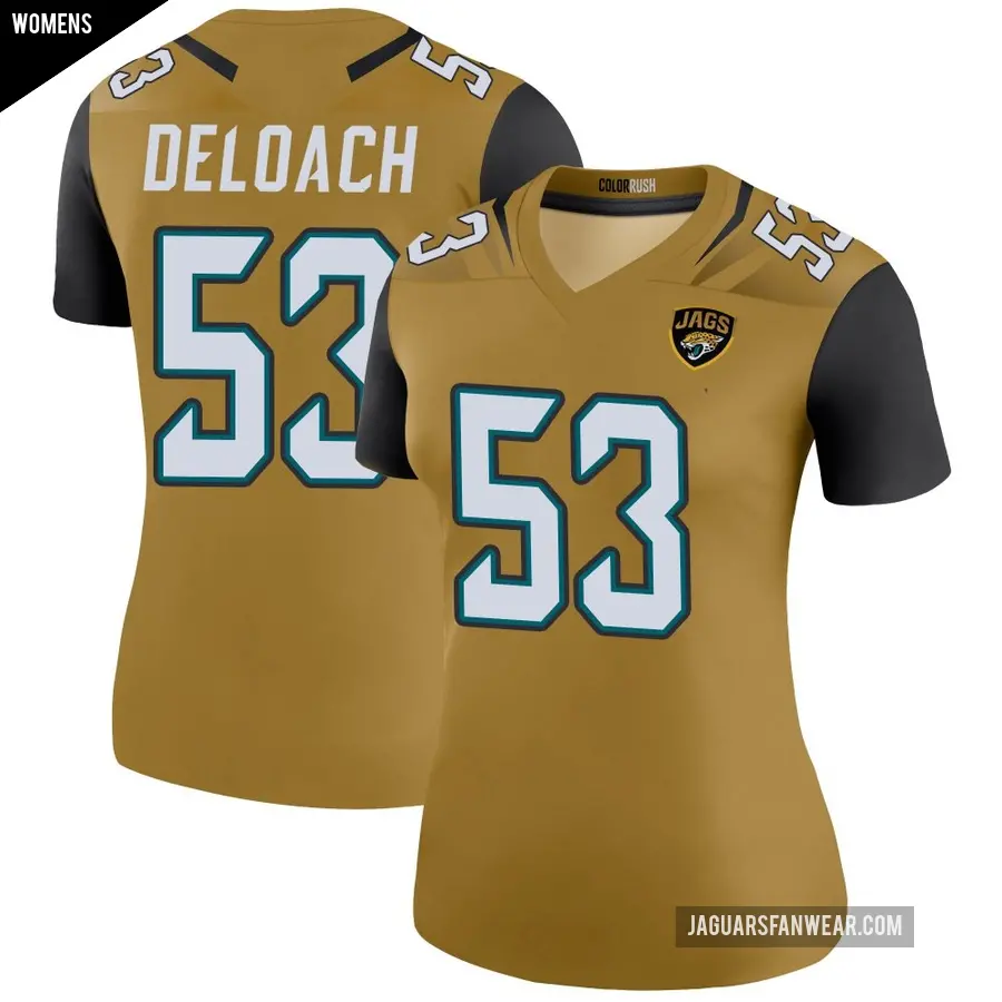 Women's Jacksonville Jaguars ＃53 Kalen DeLoach Gold Legend Color Rush Bold Jersey