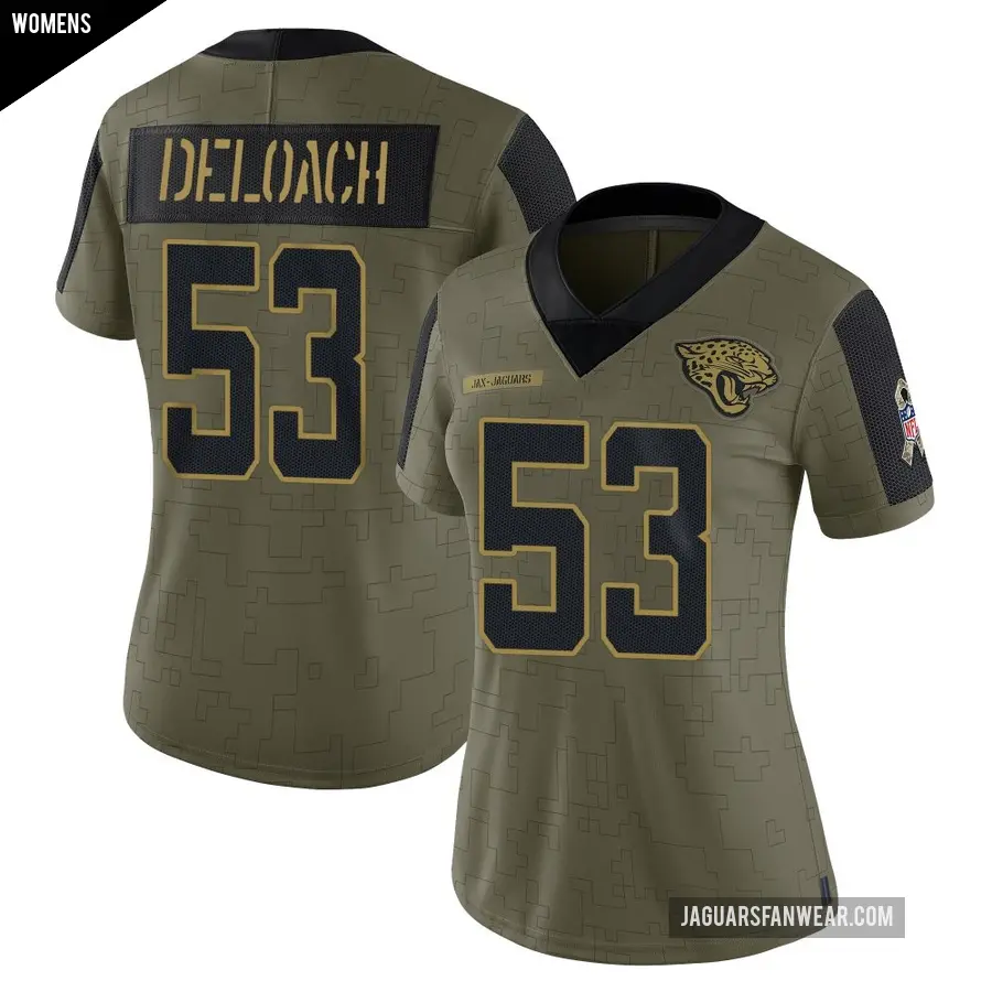 Women's Jacksonville Jaguars ＃53 Kalen DeLoach Olive Limited 2021 Salute To Service Jersey