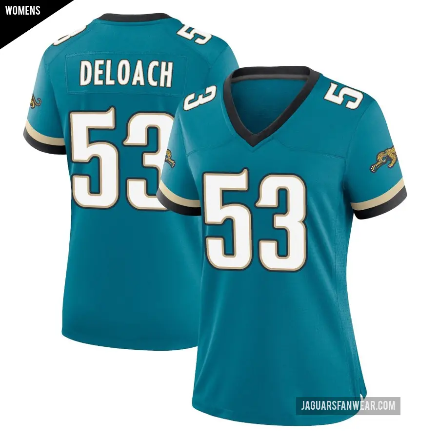 Women's Jacksonville Jaguars ＃53 Kalen DeLoach Teal Game Prowler Throwback Jersey