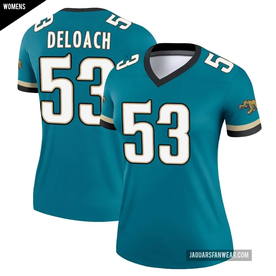 Women's Jacksonville Jaguars ＃53 Kalen DeLoach Teal Legend Prowler Throwback Jersey