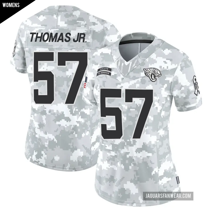 Women's Jacksonville Jaguars ＃57 Bryan Thomas Jr. Arctic Camo Limited 2024 Salute to Service Jersey