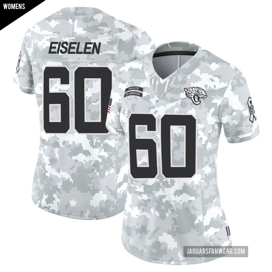 Women's Jacksonville Jaguars ＃60 Dieter Eiselen Arctic Camo Limited 2024 Salute to Service Jersey