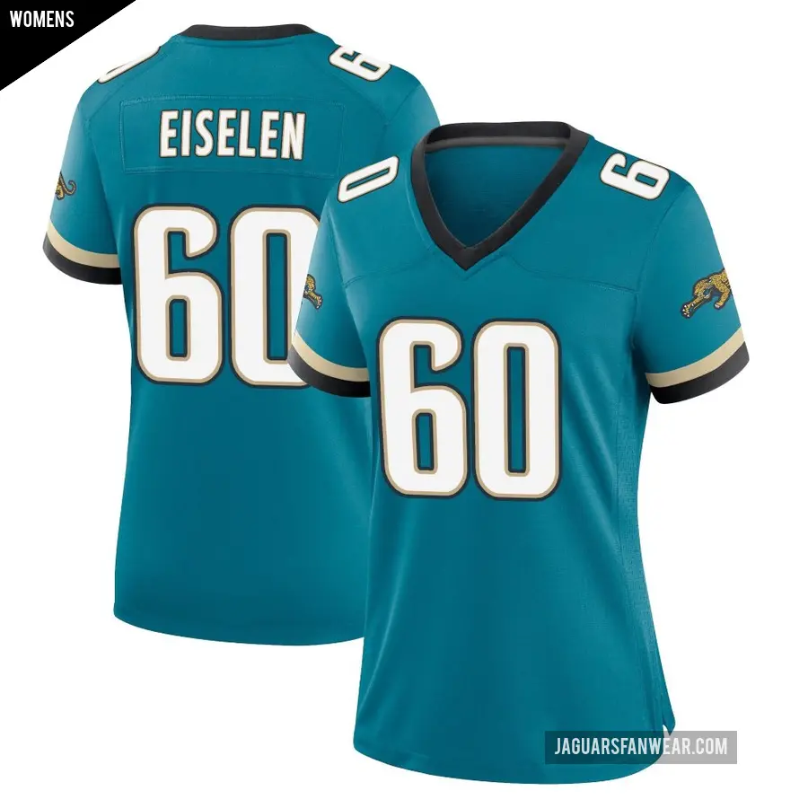Women's Jacksonville Jaguars ＃60 Dieter Eiselen Teal Game Prowler Throwback Jersey