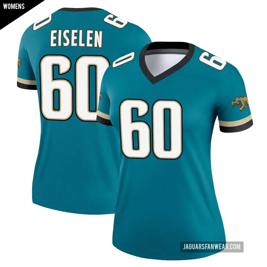 Women's Jacksonville Jaguars ＃60 Dieter Eiselen Teal Legend Prowler Throwback Jersey