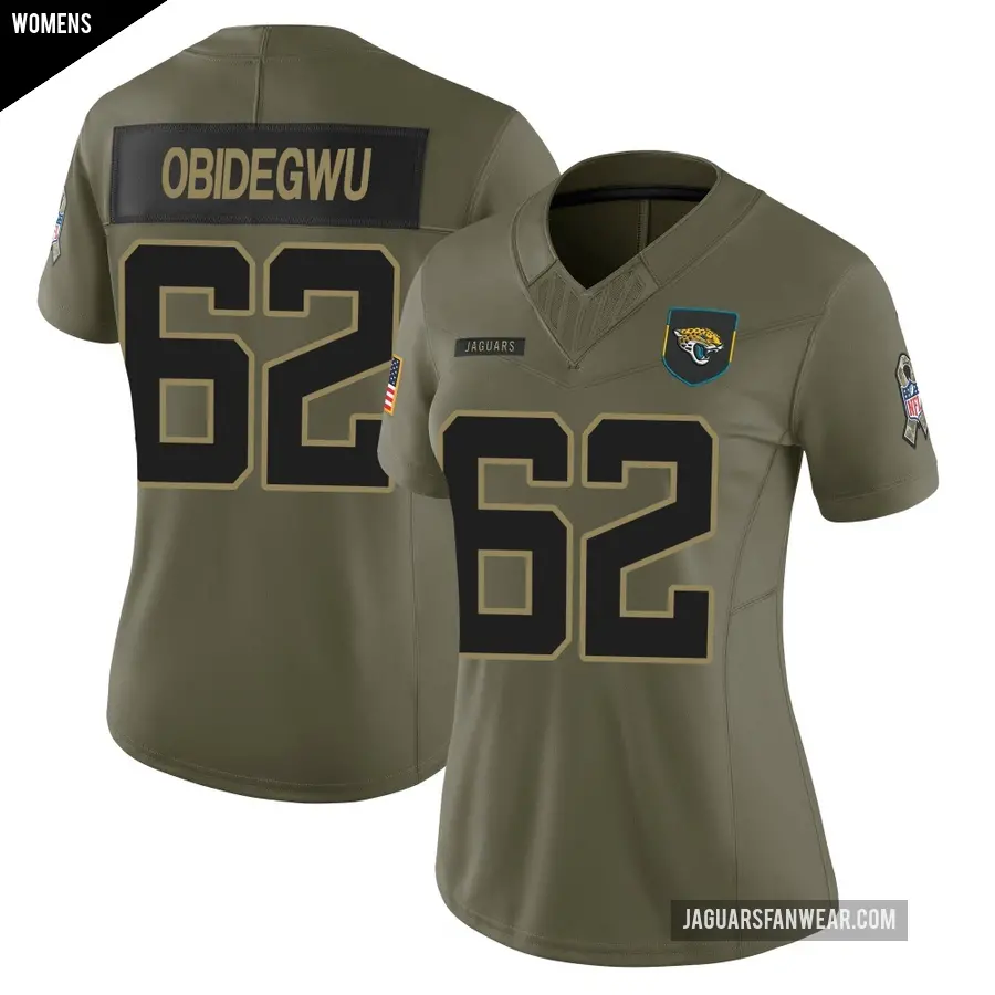 Women's Jacksonville Jaguars ＃62 Jimto Obidegwu Olive Limited 2025 Salute to Service Jersey