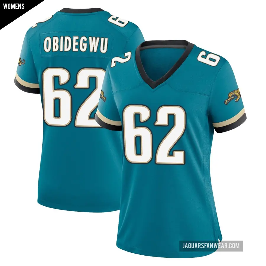 Women's Jacksonville Jaguars ＃62 Jimto Obidegwu Teal Game Prowler Throwback Jersey