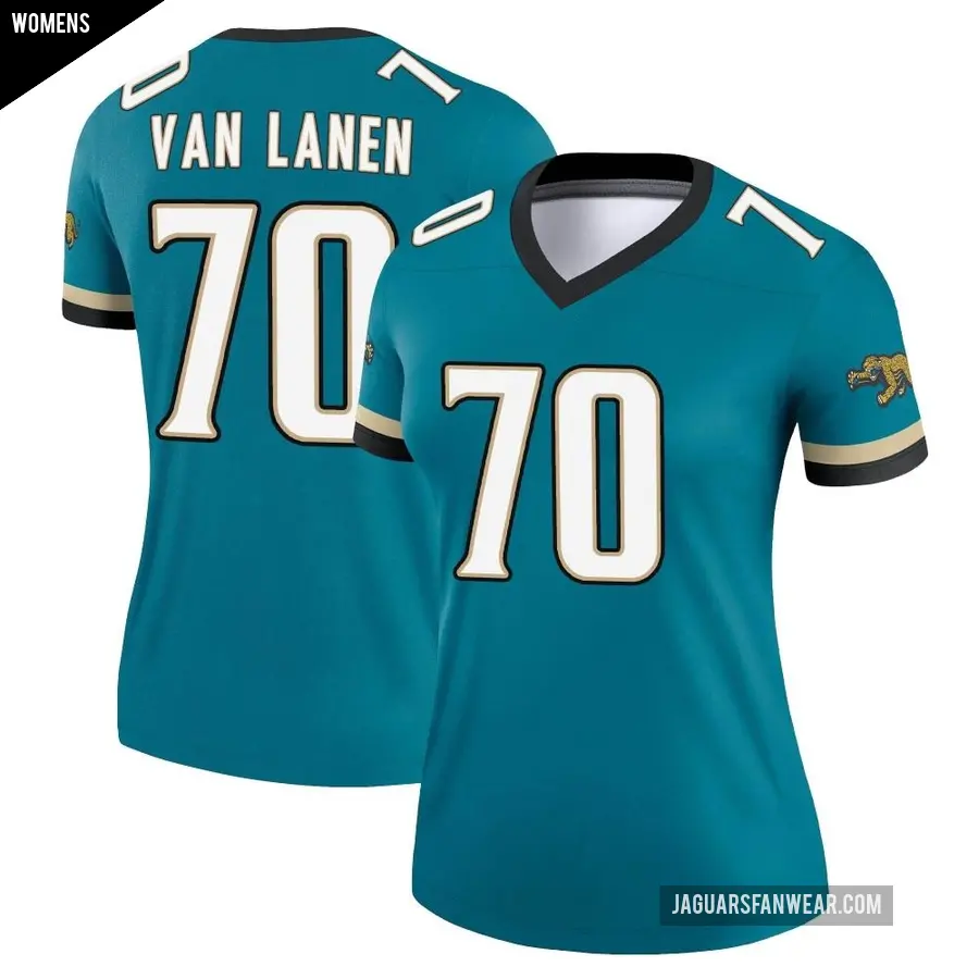 Women's Jacksonville Jaguars ＃70 Cole Van Lanen Teal Legend Prowler Throwback Jersey