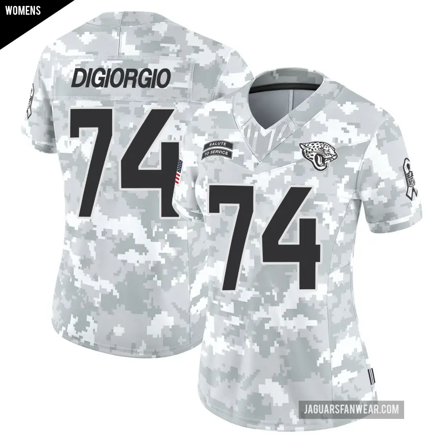 Women's Jacksonville Jaguars ＃74 Garrett DiGiorgio Arctic Camo Limited 2024 Salute to Service Jersey