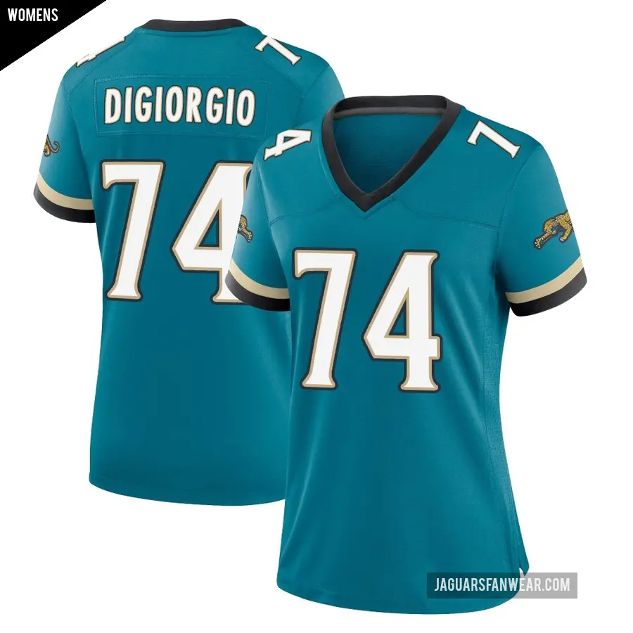 Women's Jacksonville Jaguars ＃74 Garrett DiGiorgio Teal Game Prowler Throwback Jersey
