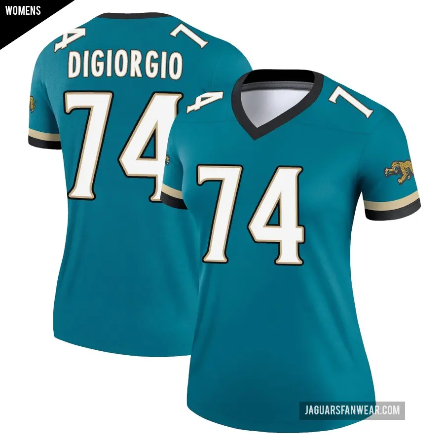 Women's Jacksonville Jaguars ＃74 Garrett DiGiorgio Teal Legend Prowler Throwback Jersey
