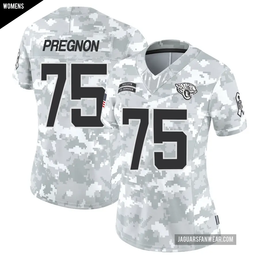Women's Jacksonville Jaguars ＃75 Emmanuel Pregnon Arctic Camo Limited 2024 Salute to Service Jersey