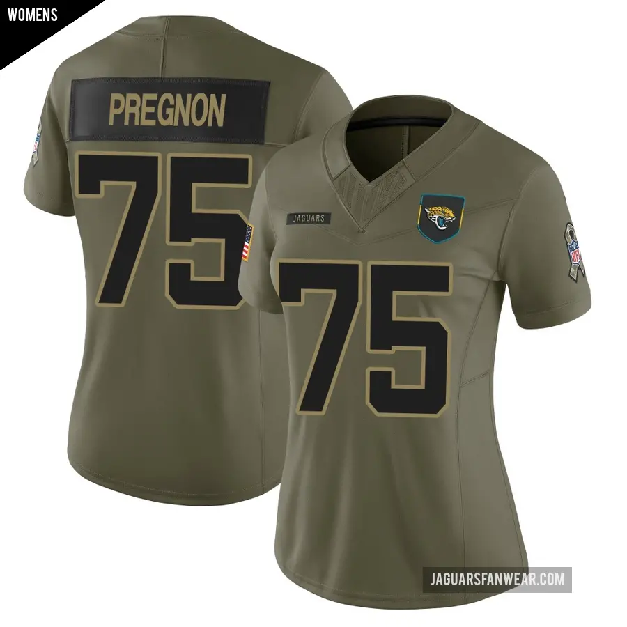Women's Jacksonville Jaguars ＃75 Emmanuel Pregnon Olive Limited 2025 Salute to Service Jersey