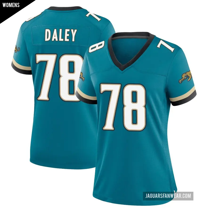 Women's Jacksonville Jaguars ＃78 Dennis Daley Teal Game Prowler Throwback Jersey