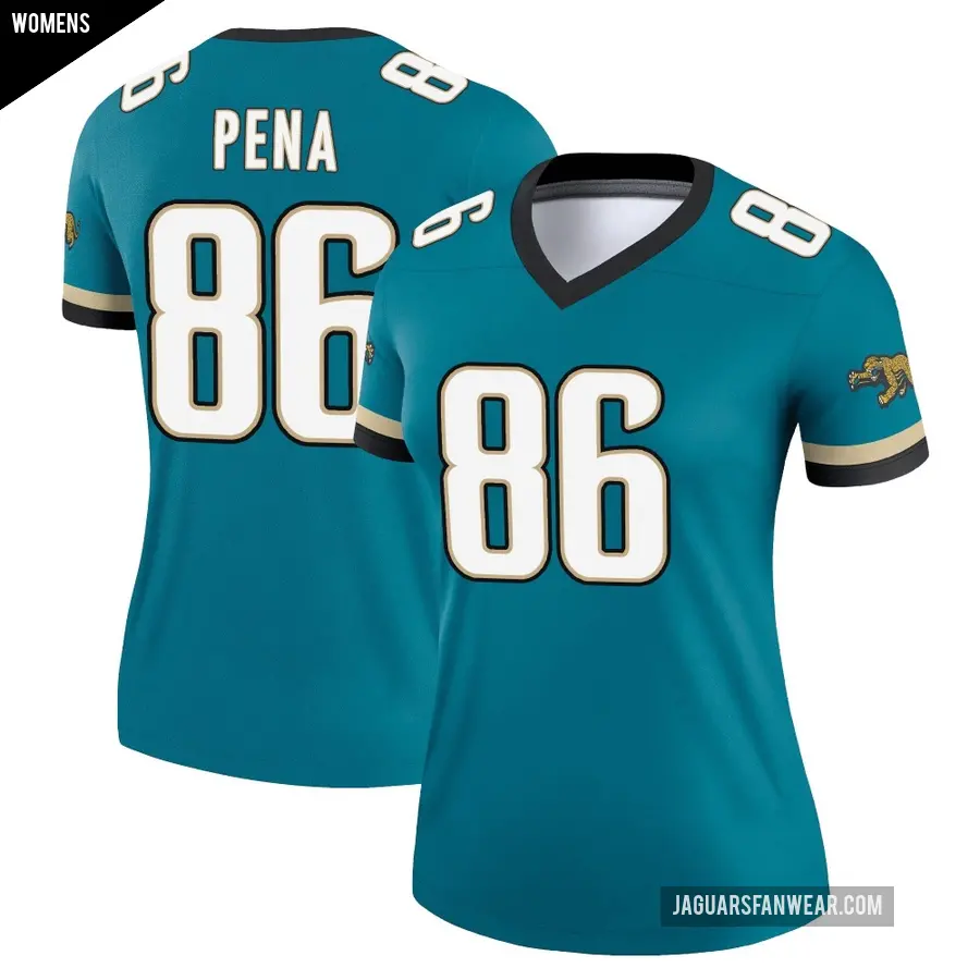 Women's Jacksonville Jaguars ＃86 Trebor Pena Teal Legend Prowler Throwback Jersey