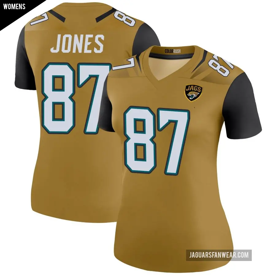 Women's Jacksonville Jaguars ＃87 J.J. Jones Gold Legend Color Rush Bold Jersey