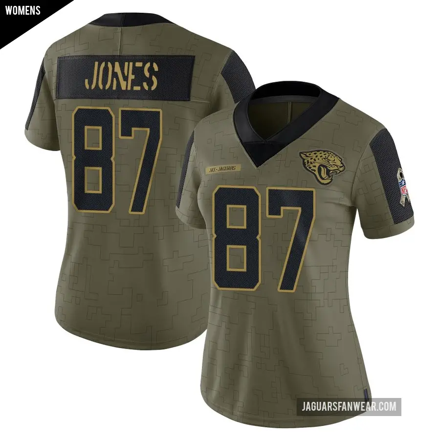 Women's Jacksonville Jaguars ＃87 J.J. Jones Olive Limited 2021 Salute To Service Jersey