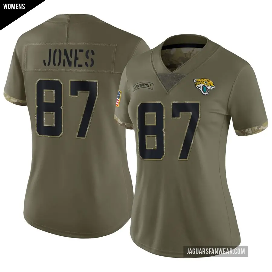 Women's Jacksonville Jaguars ＃87 J.J. Jones Olive Limited 2022 Salute To Service Jersey