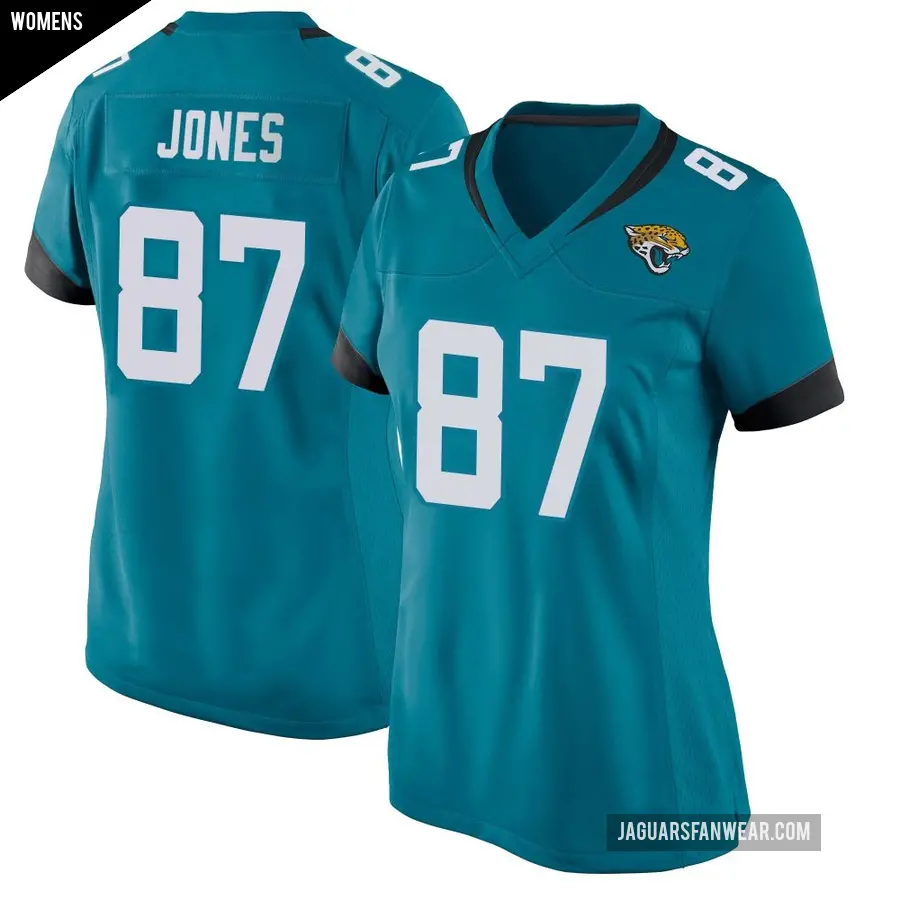 Women's Jacksonville Jaguars ＃87 J.J. Jones Teal Game Jersey