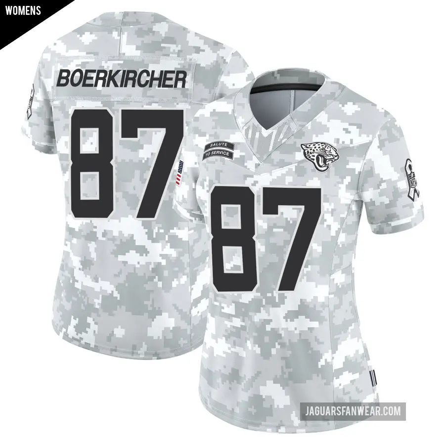 Women's Jacksonville Jaguars ＃87 Nate Boerkircher Arctic Camo Limited 2024 Salute to Service Jersey