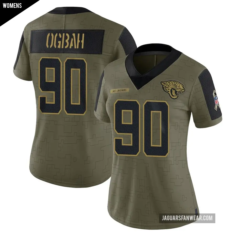 Women's Jacksonville Jaguars ＃90 Emmanuel Ogbah Olive Limited 2021 Salute To Service Jersey