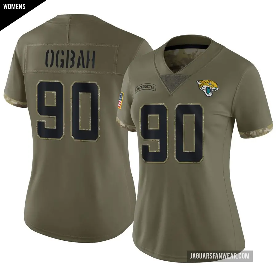 Women's Jacksonville Jaguars ＃90 Emmanuel Ogbah Olive Limited 2022 Salute To Service Jersey